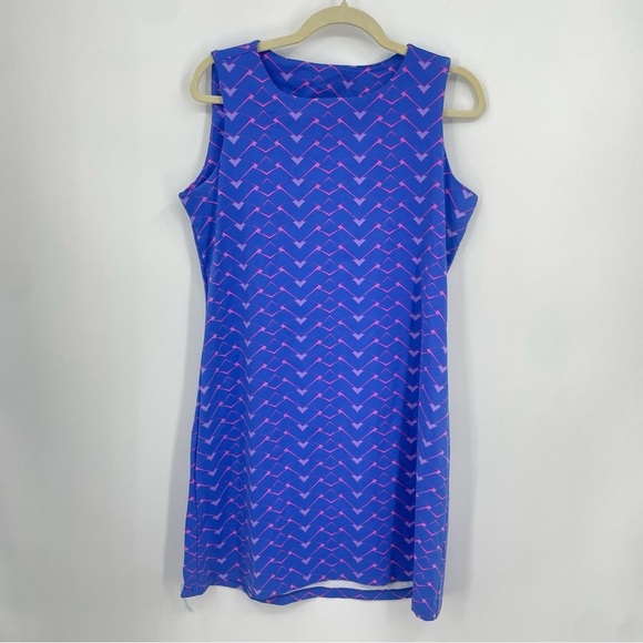 Mahi Gold sz L Golf Athletic sheath Dress Geometric Blue Pink - Picture 1 of 7